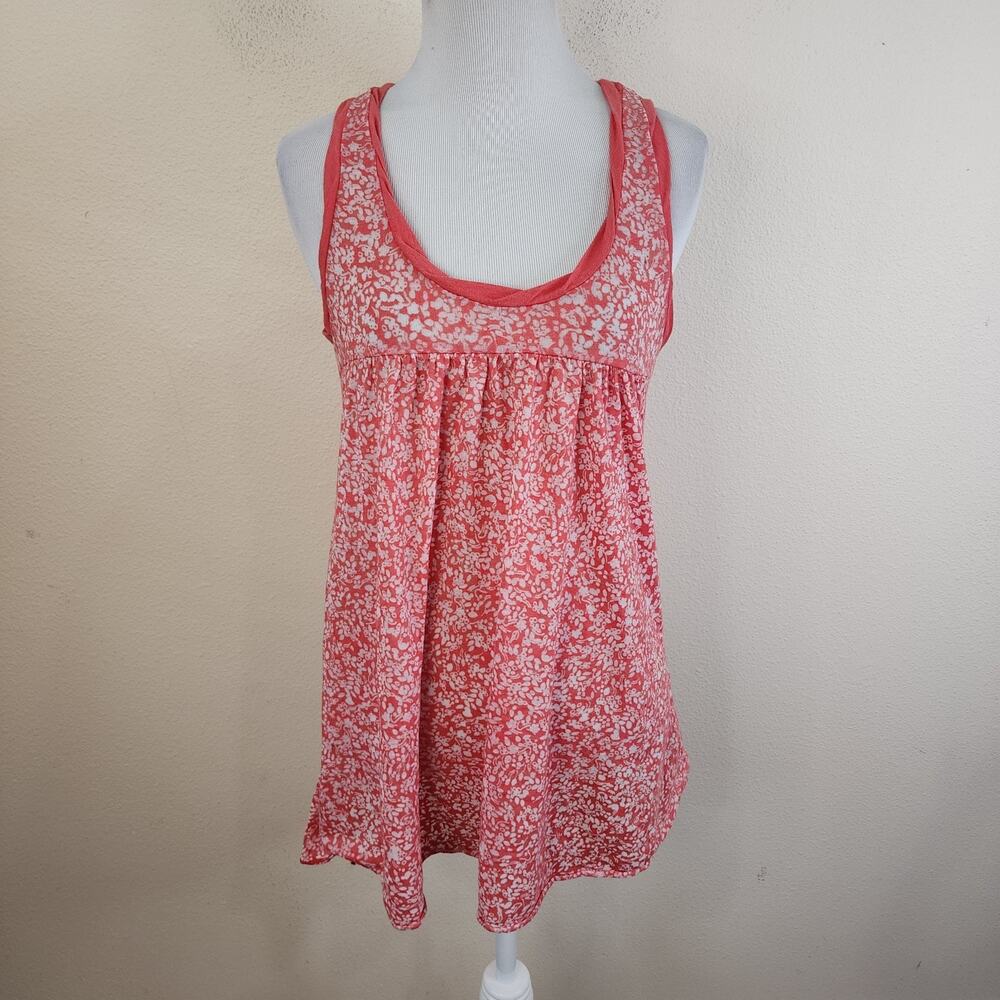 VELVET Women's Orange Semi Sheer Floral Sleeveless Tunic Blouse Shirt Size Small